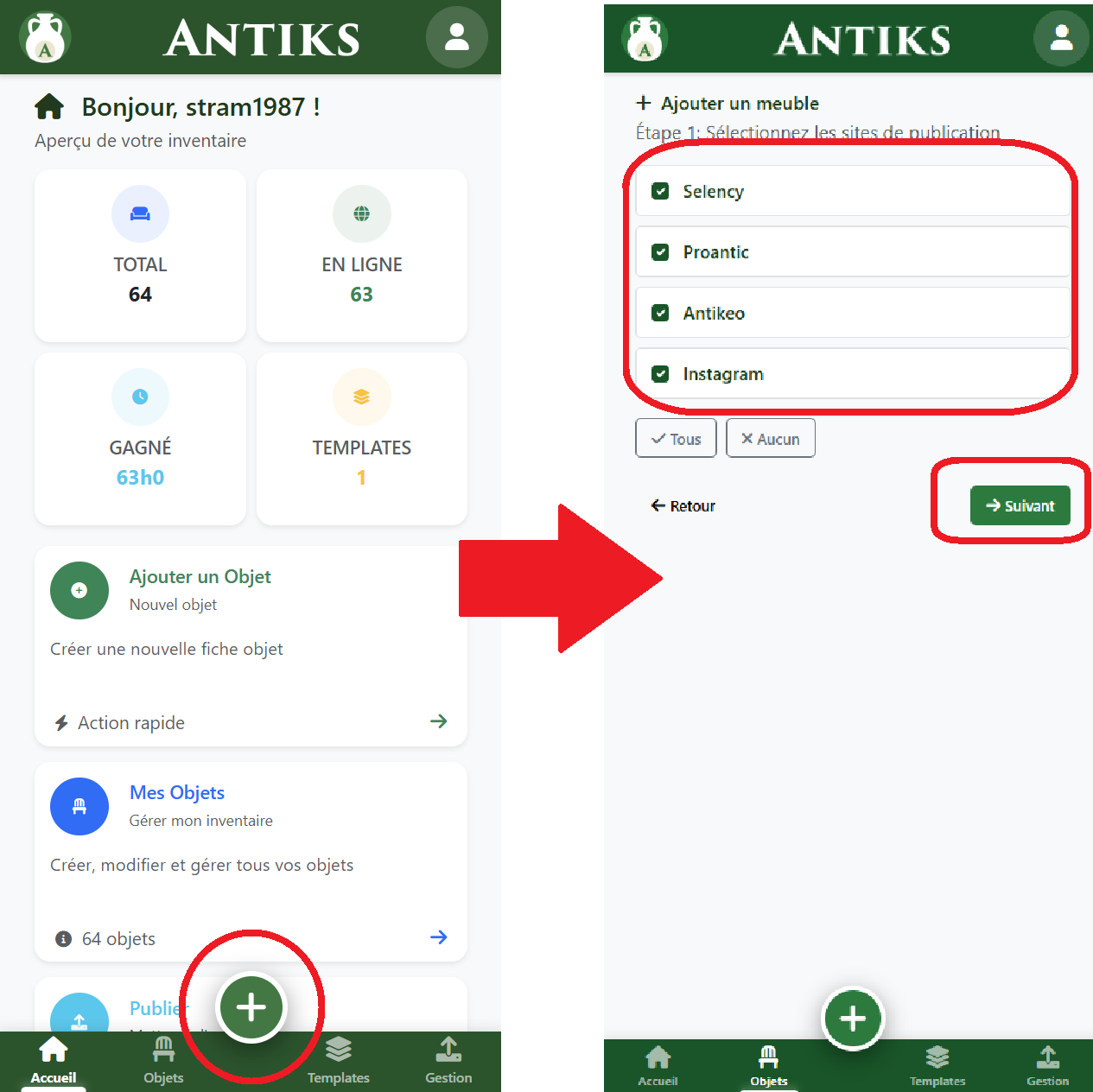 Sélection sites mobile