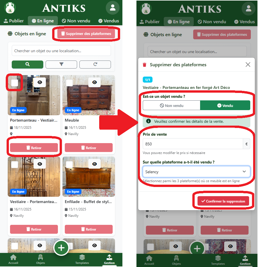 Supprimer objet mobile