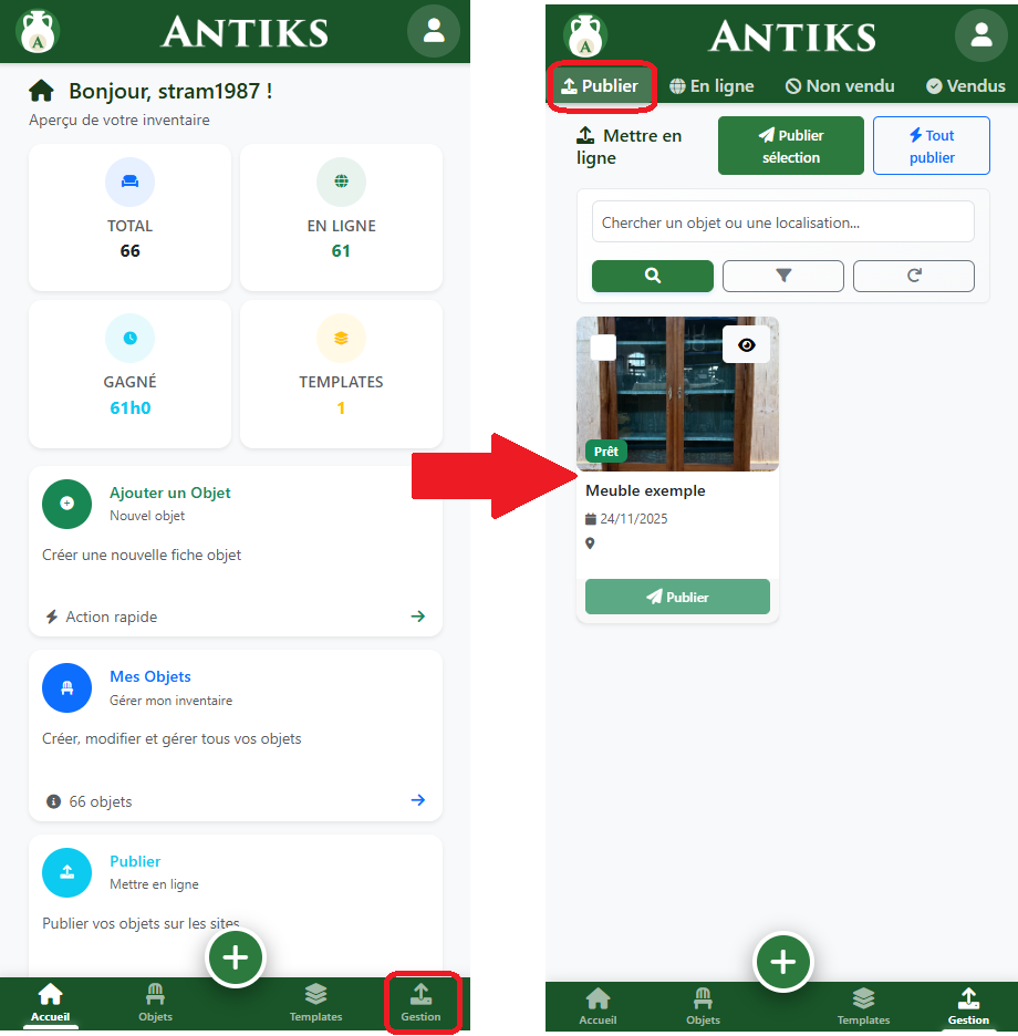 Section Publier mobile