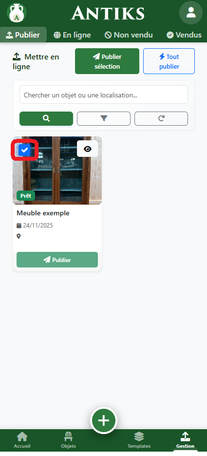 Sélection objets mobile