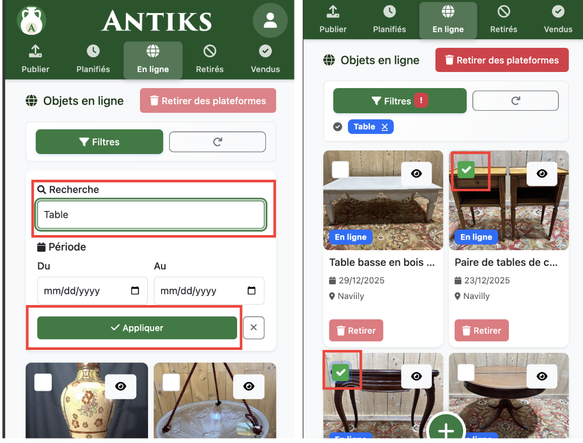 Sélectionner les objets - Mobile