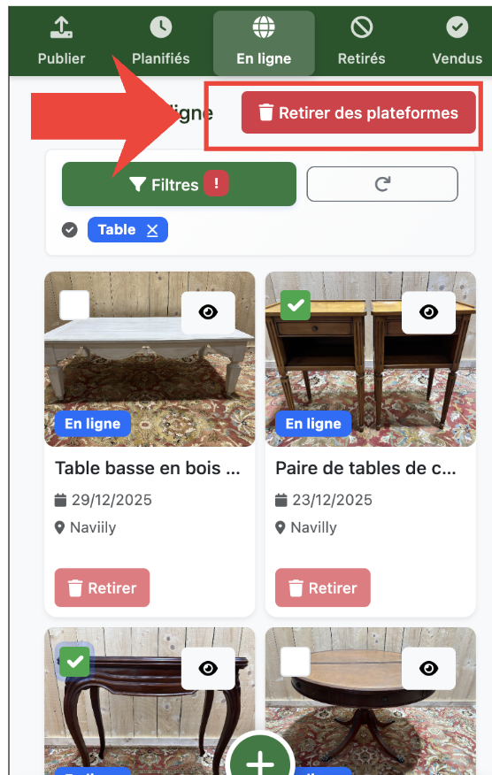 Cliquer sur retirer - Mobile